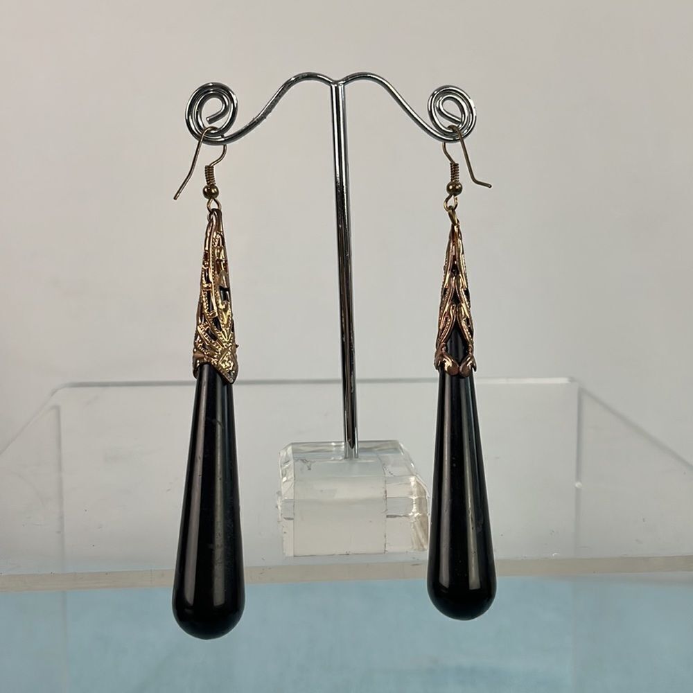 Black Large Dangle Earrings - Picture 3 of 6